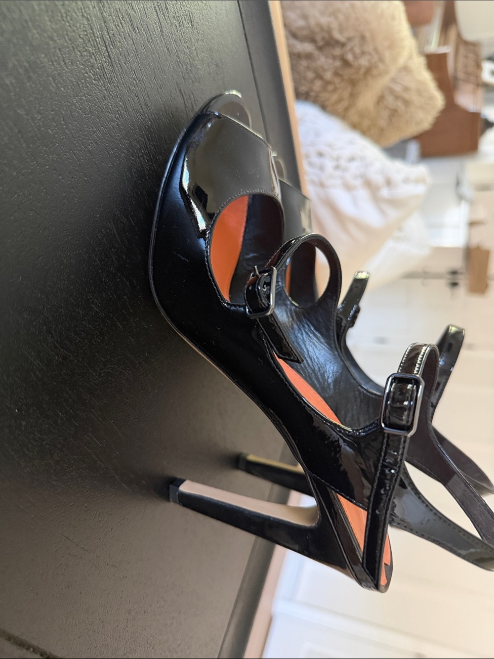 Via Spiga Black Patent Peep-Toe Slingback Heels - Picture 4 of 4